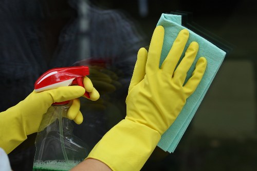Carpet cleaning technician preparing equipment before service starts